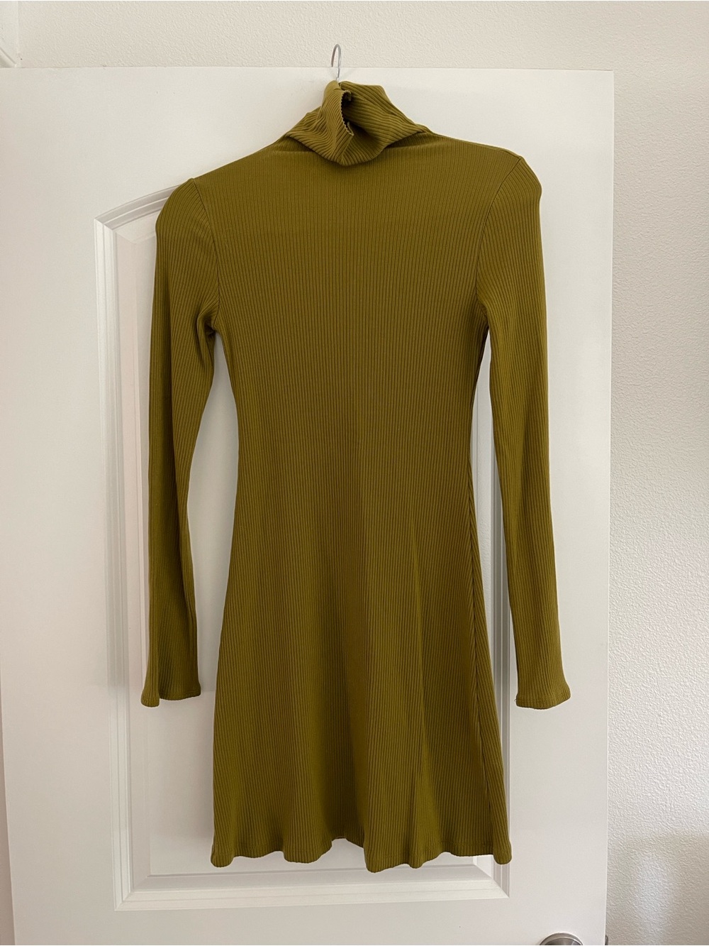 Reformation Olive Ribbed Turtleneck Long Sleeve Dress